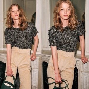 Sezane Kate Blouse Jacquard Leopard Brown Size 36 French US 4 Top Bohemian Boho